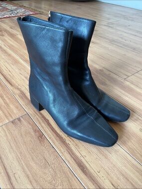 J. Crew Black Luscious Leather Mid-Calf Square Toe Boots